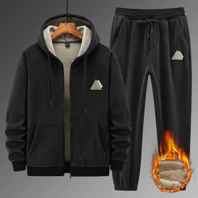 Men's Clothing Winter New Velvet Thickened Suit Men's Lamb Velvet Hooded Sweatshirt Cotton Pants Casual Sports Warm Suit
