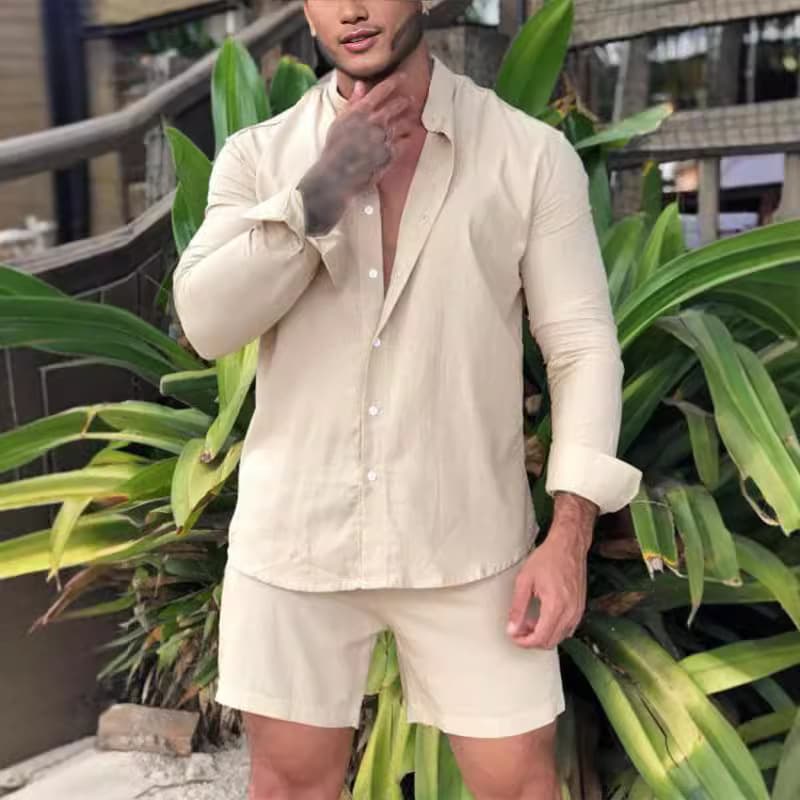 Men's Clothing Men's Casual Cotton And Linen Suits Men's Home Clothes Loose Long Sleeved Shorts Two Piece Suit