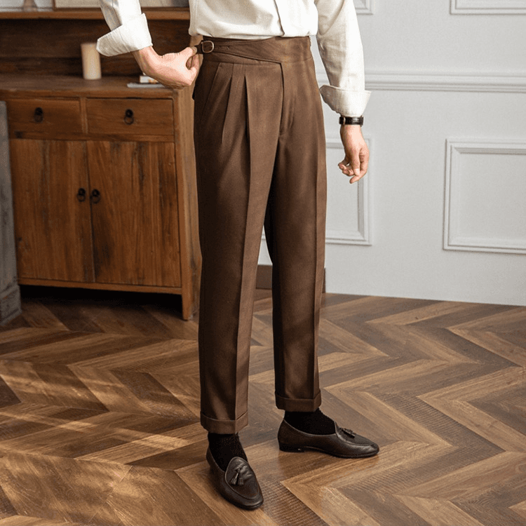 Men's Clothing Naples Paris Buckle Trousers Slim Fit Business High Waist Suit Trousers Retro All Match Straight Casual Trousers