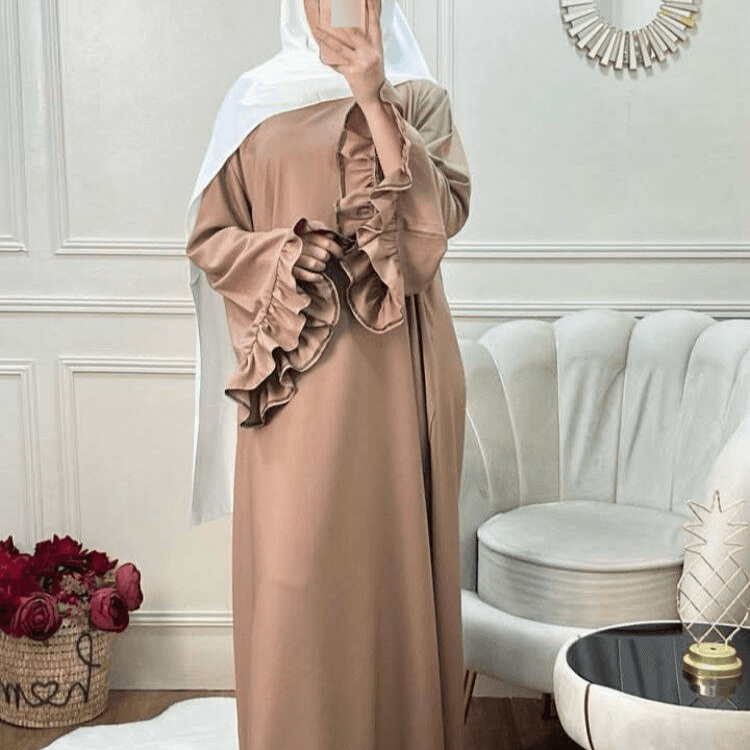 Women's Clothing Malay Fashion Sweet Ladies Pullover Dress Solid Color Robe Dubai K111