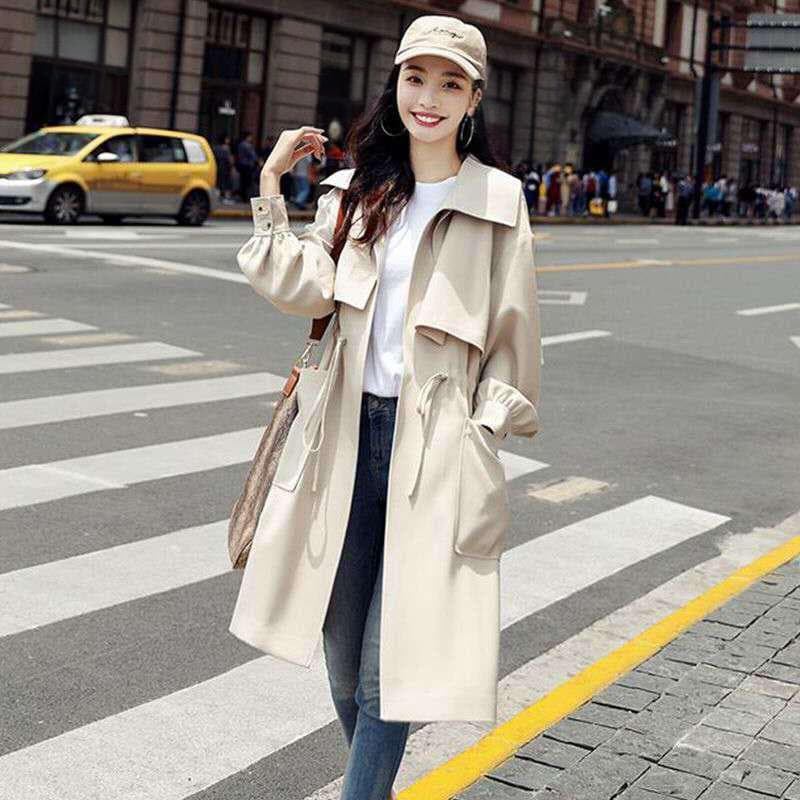 Women's Clothing Coat Waist Slim Mid Length Elegant British-Style Slim-Fit Trench Coat Waist-Defining, Flattering Silhouette, Lightweight & Stylish
