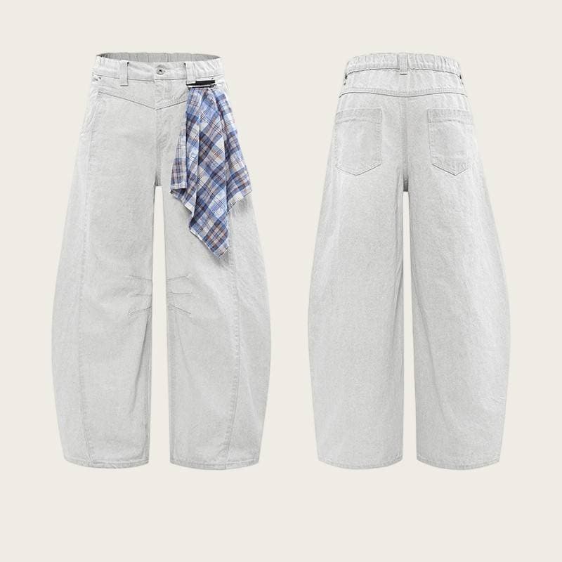 ​Vintage Baggy Jeans For Men & Women - Distressed White Relaxed Fit High Waist Straight Leg Cleanfit Pants With Western Style Embroidery​