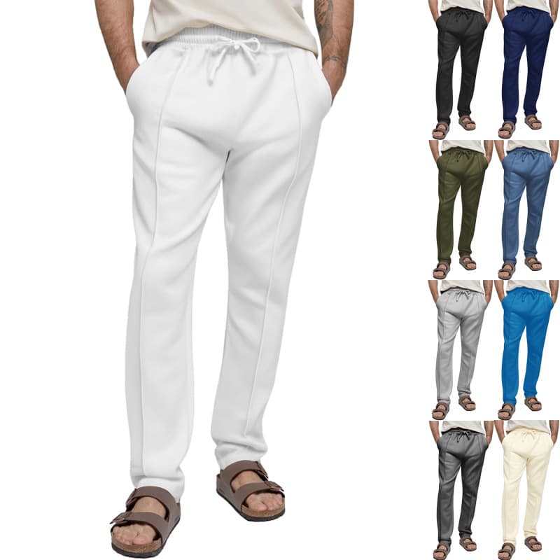 2025 Summer New European And American Men's Solid Color Sports Casual Pants Sweatpants Loose Straight Trousers