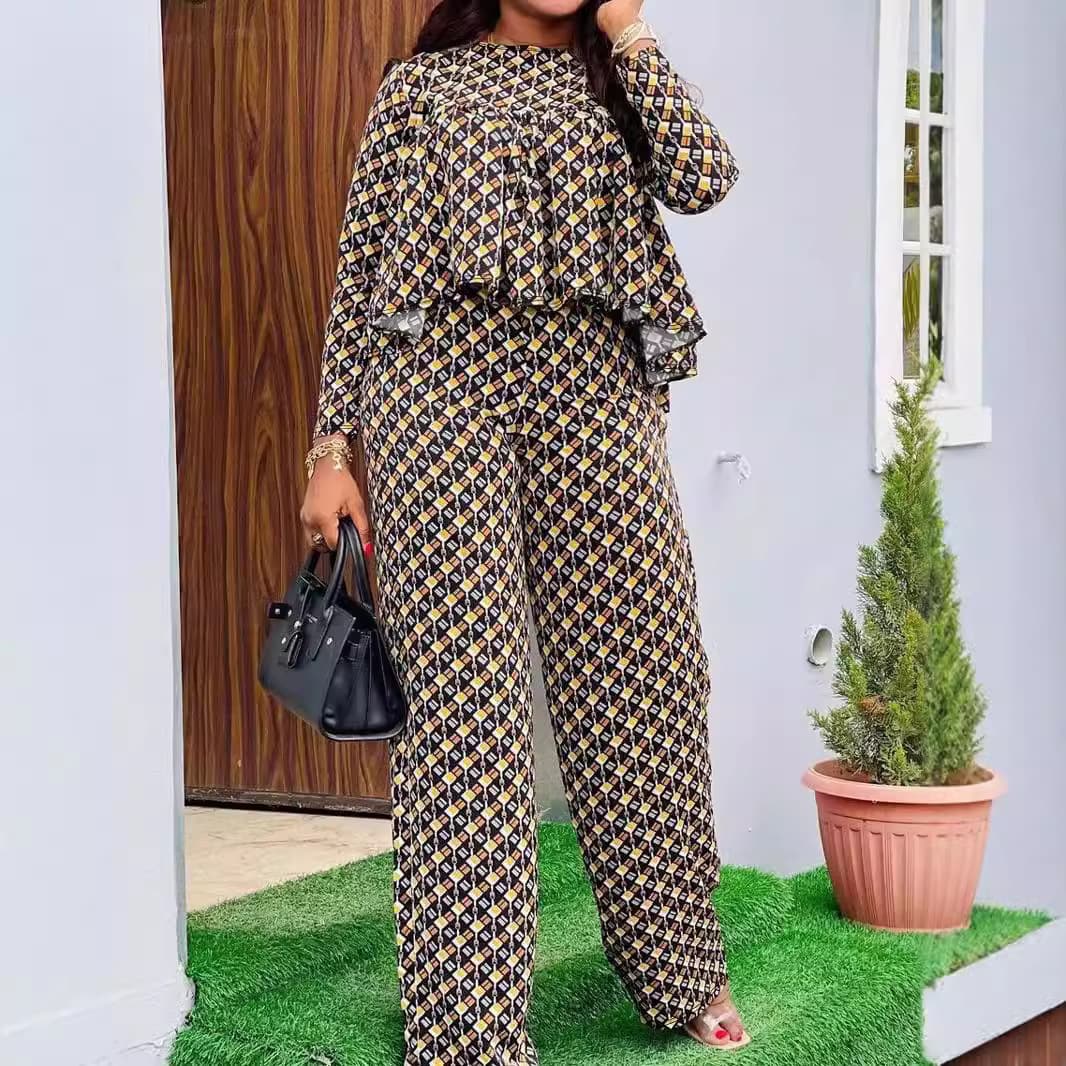 Women's Clothing casual comfortable loose large size printed two piece suit