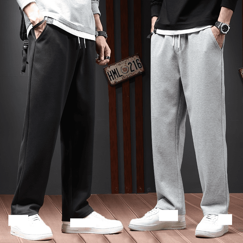 Men's Clothing Simple Gray Pants Trendy Men's Campus Straight Loose Wide-leg Pants Boys Basketball Sports Casual Nine-point Guard Pants