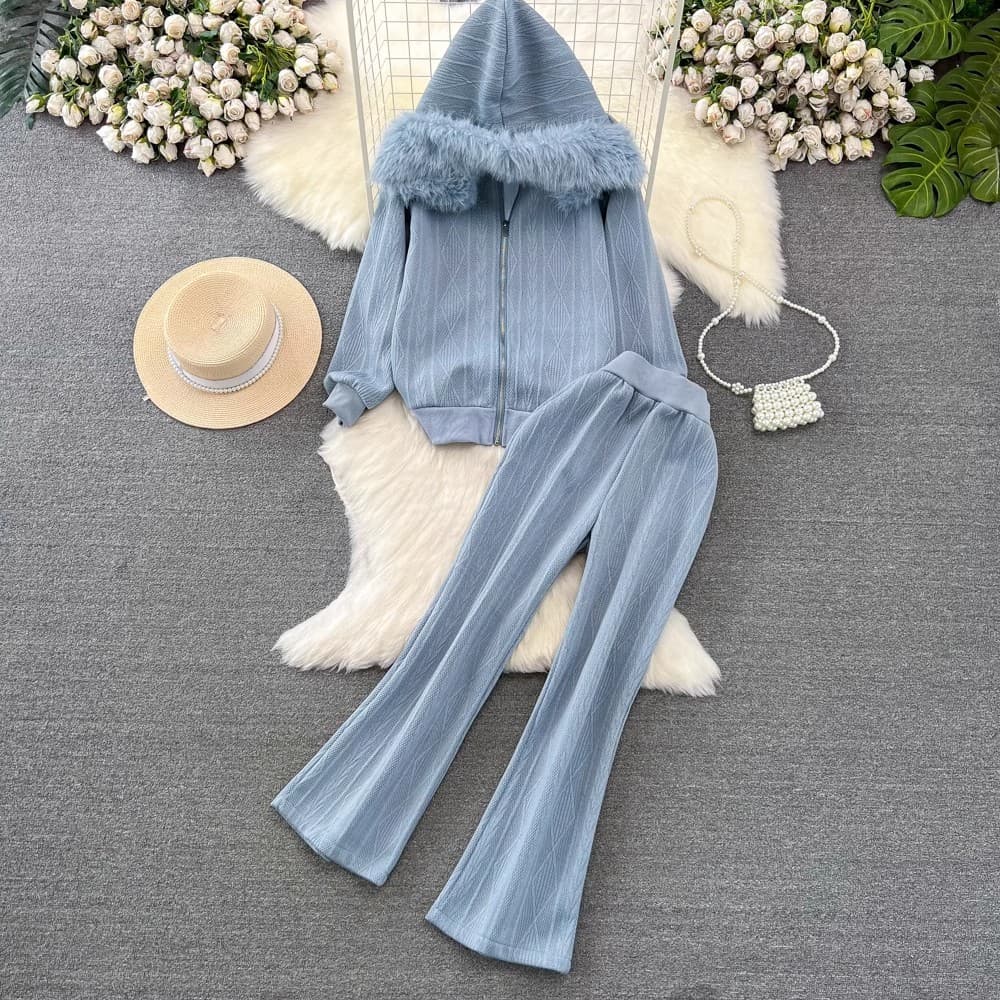 Women's Clothing Carefully selected fashion suits long sleeved zipper hooded sweatshirt jacket casual high waist slim straight wide leg pants