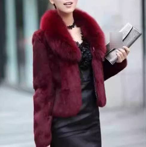 Women's Clothing Faux Fur Coat With Fox Collar - Slim Fit Short Jacket For Winter, Elegant & Chic Outerwear