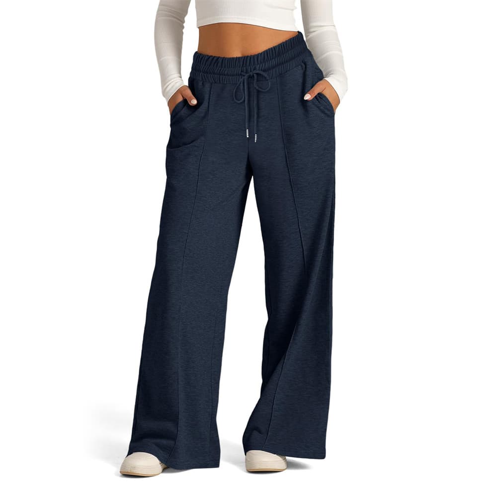 Spring 2027 Fashion European-USA Style Sweatpants Women Polyester High Waist Drawstring Pure Color Wide-Leg Casual Sport Pants