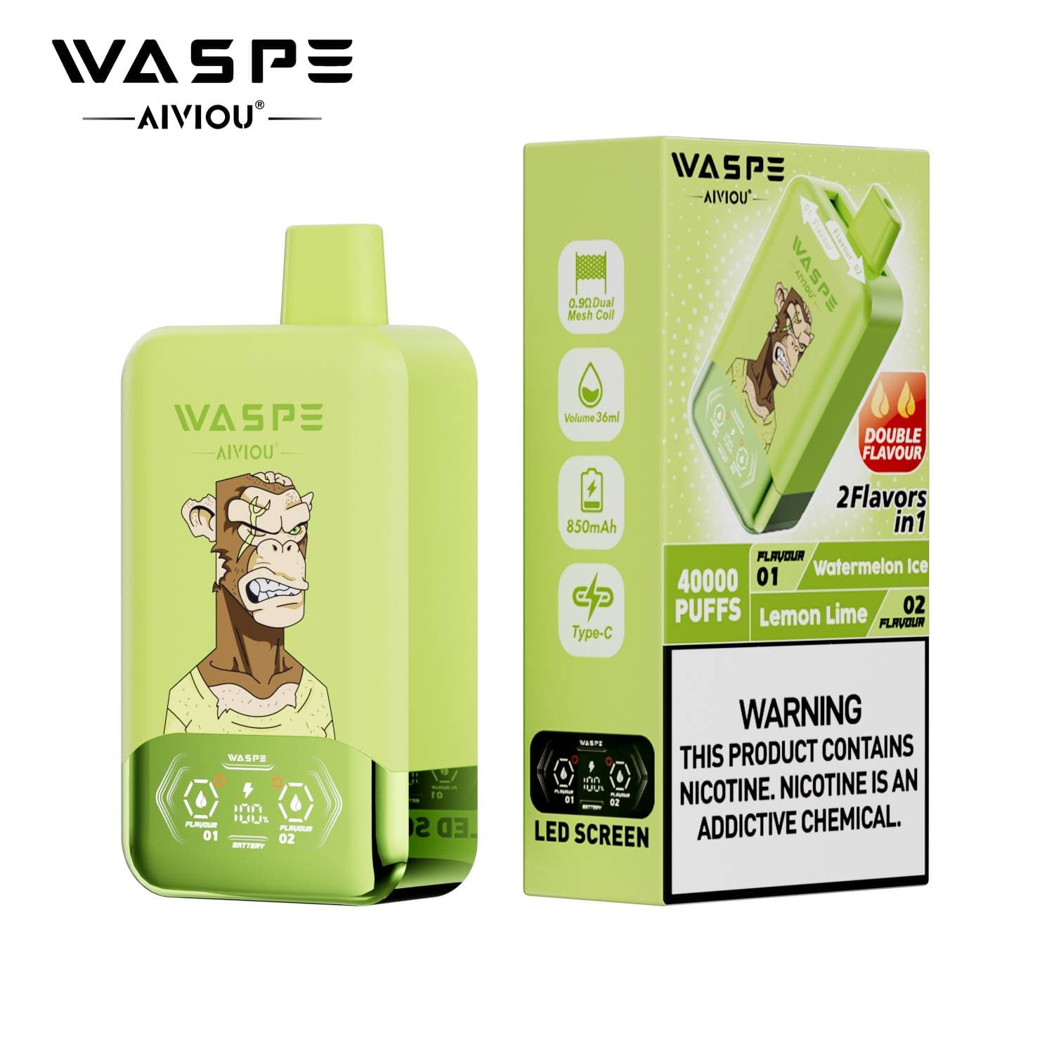 Waspe Double Saveur 40 000 bouffées 40k Entrepôt UE Cigarette électronique jetable 2 en 1 Boîte de bouffées Vapotage avec deux saveurs Double c