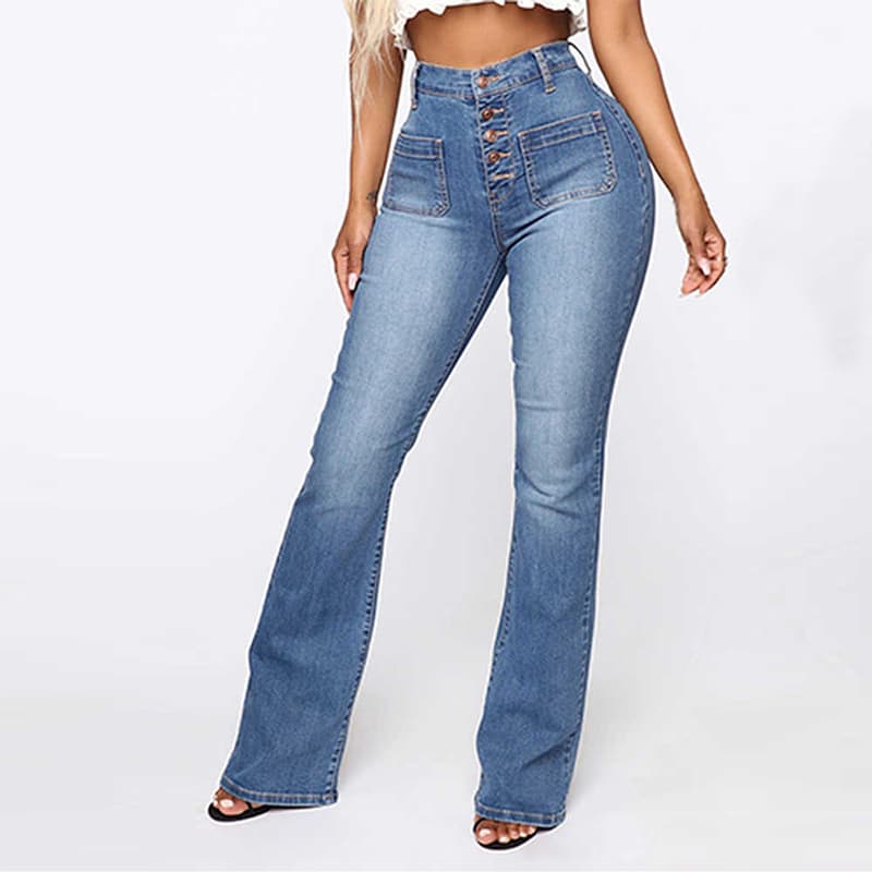 Women's Clothing Women's Jeans Button Patch Pocket Washed Trousers Jeans