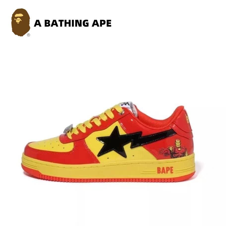 A BATHING-APE Classic Lacquer Leather Double Splicing Trendy Fashion Board Shoes Air Force No.1 Board Shoes Men's And Women's Same Style