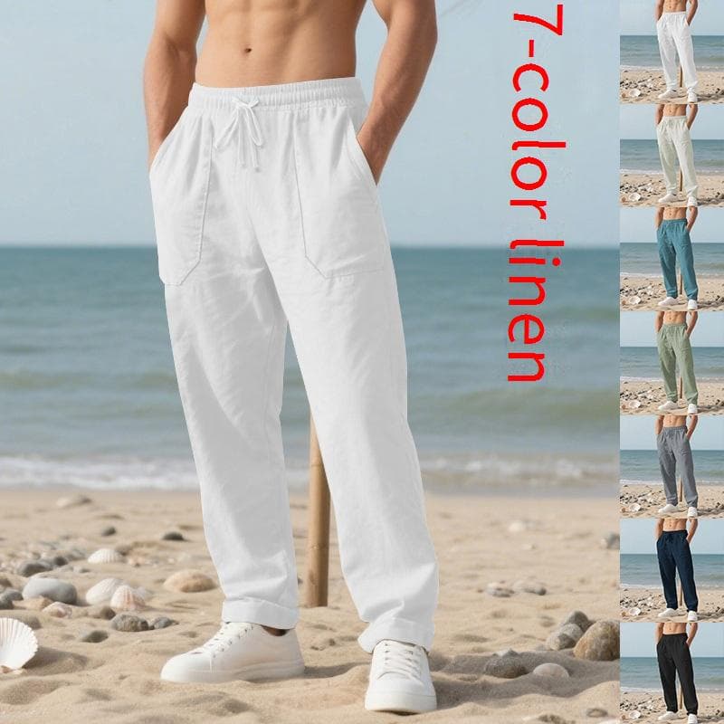Pantalon décontracté en lin pour homme - Pantalon de plage respirant, coupe décontractée, coupe droite, pour un confort optimal en extérieur et au quotidien.
