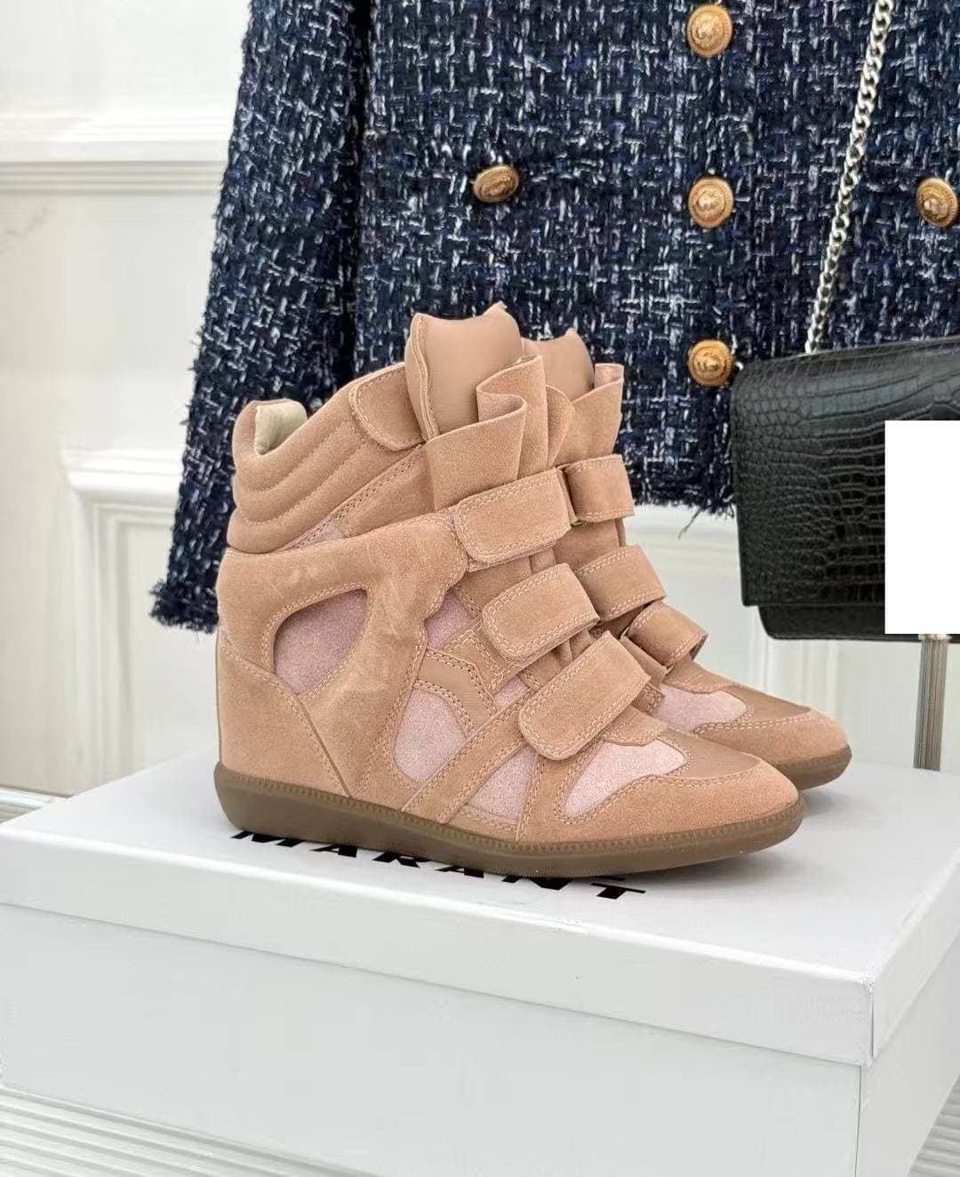 Chaussures montantes Isa pour femmes, en cuir véritable, talon compensé intérieur de 7 cm, pointure 26 (adaptées aux petites tailles).