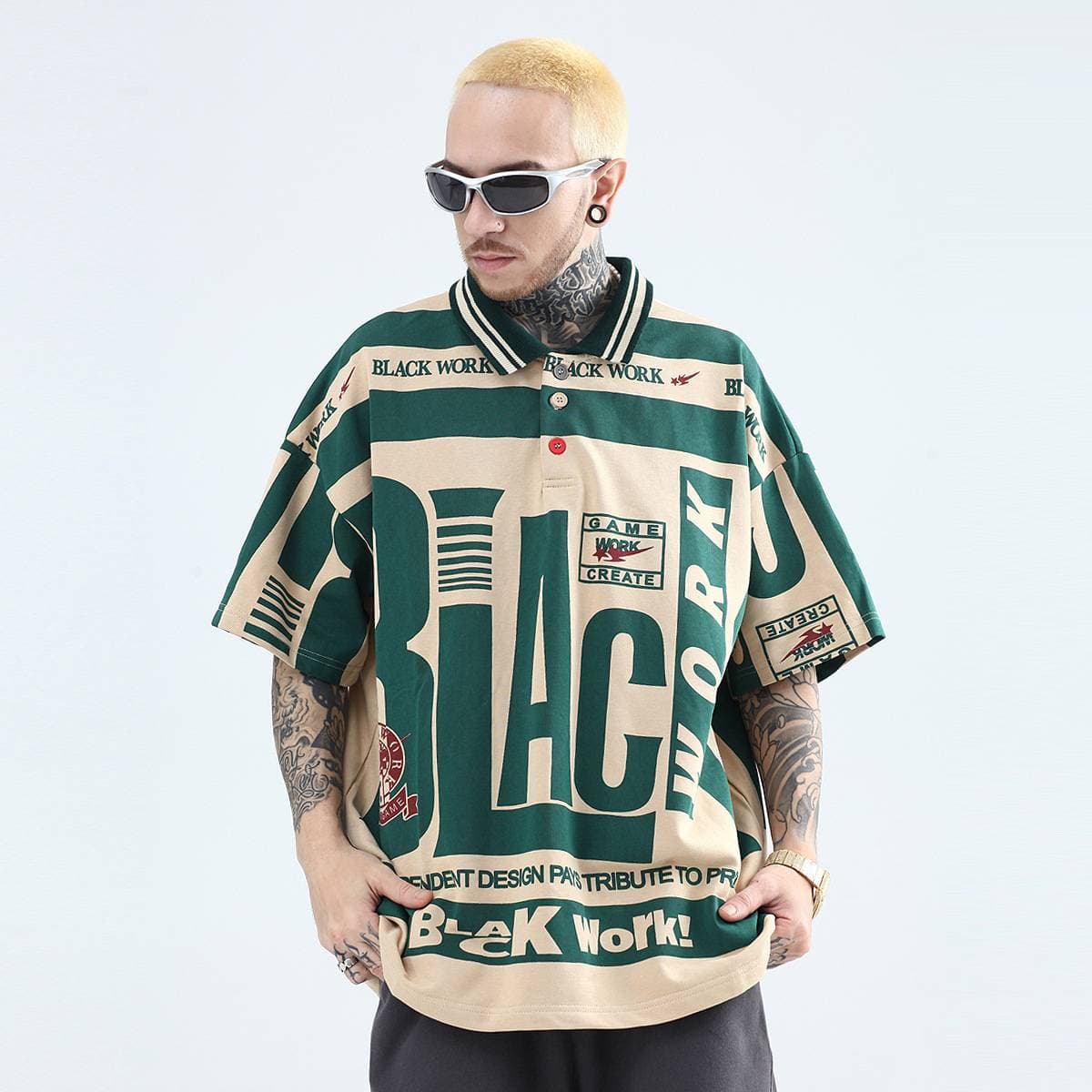 Men's Clothing Ins Retro Striped Print Polo Shirt Half Sleeve Men And Women Oversize Hip Hop Lapel Short Sleeve T-shirt