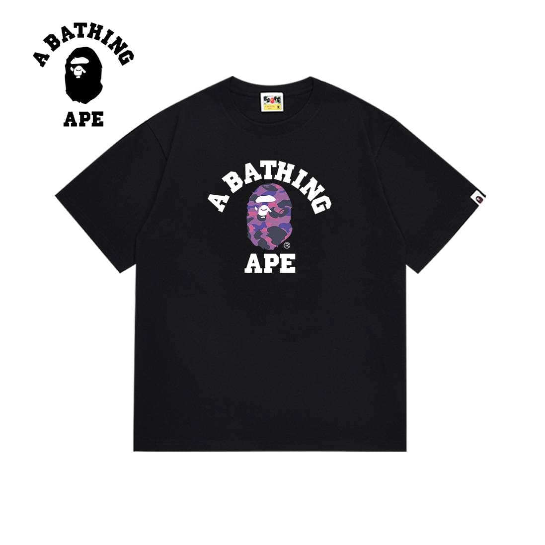 A BATHING APE BAPE-Classic Letter Combination Ape Head Print Short Sleeved T-shirt Made Of Pure Cotton Fabric