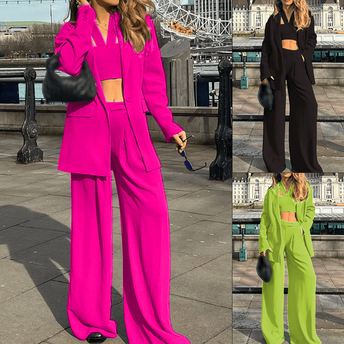 Women's Fashion Temperament Long-sleeved Blazer Casual Pants Suit Three-piece Set