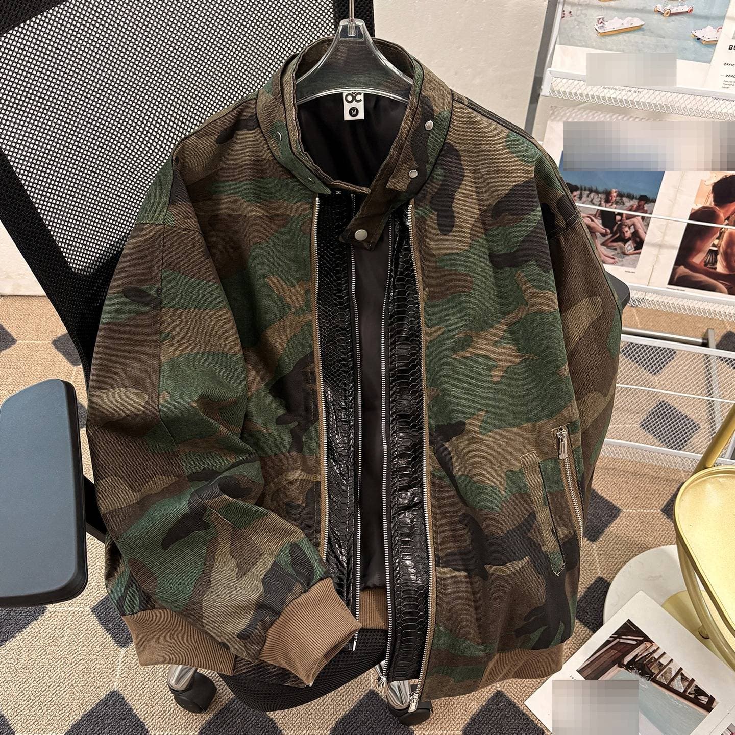 Camouflage Patchwork Jacket For Men - Retro Streetwear Hooded Windbreaker With Stand Collar, Loose Fit, Long Sleeve, Zip-Up Casual Outerwear