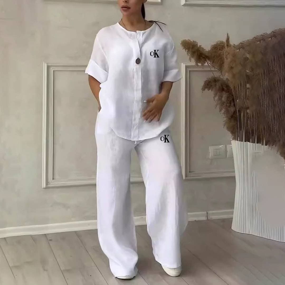 Women's Clothing Solid Color Cotton And Linen Casual Pants Suit