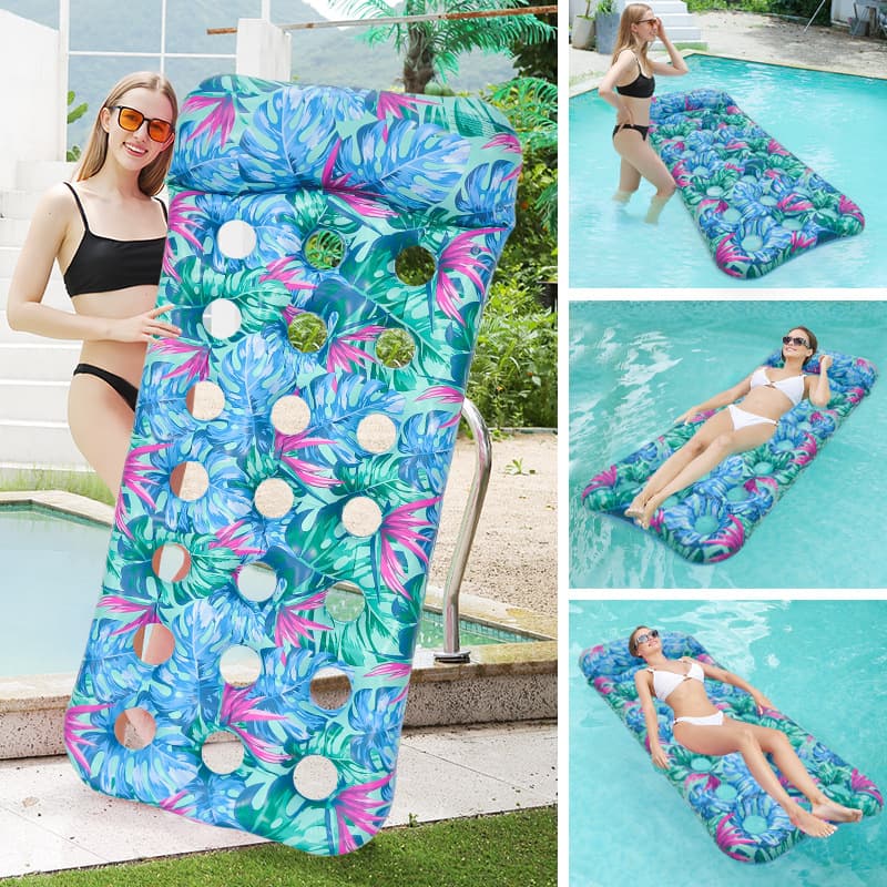 Eco-Friendly PVC Foldable Pool Float - Single Lounge Chair With Breathable Holes (Multicolor Heavy-Duty Inflatable Mat For Beach & Lake)