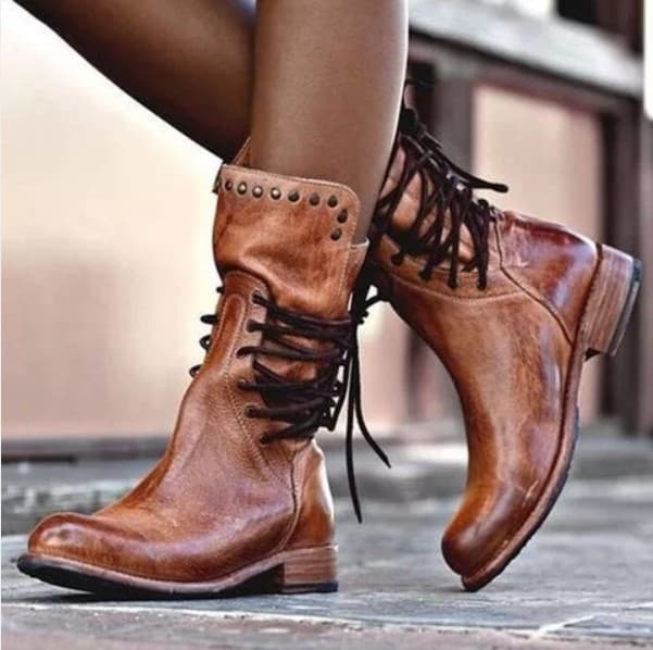 Plus-size retro mid-low leg women's new fall/winter back strap rider boots