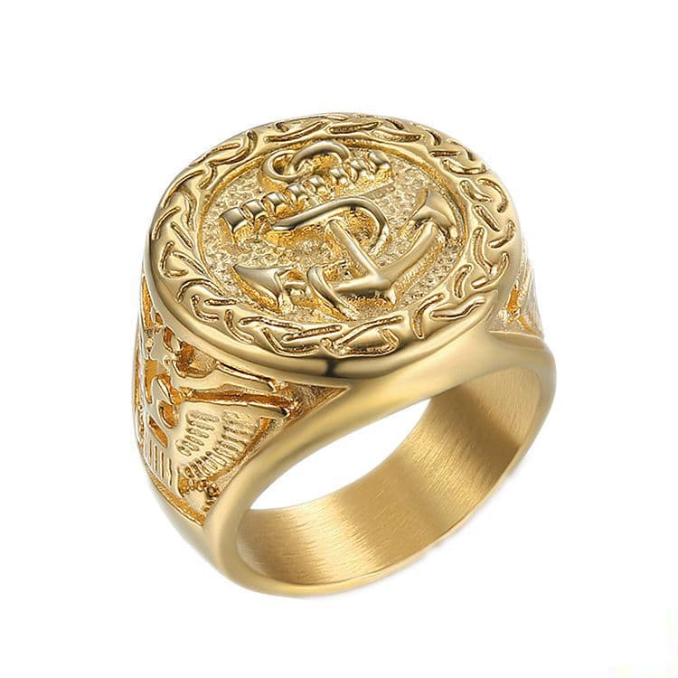 Ring Titanium steel/stainless steel color preserving gold plated US Navy anchor eagle men's ring