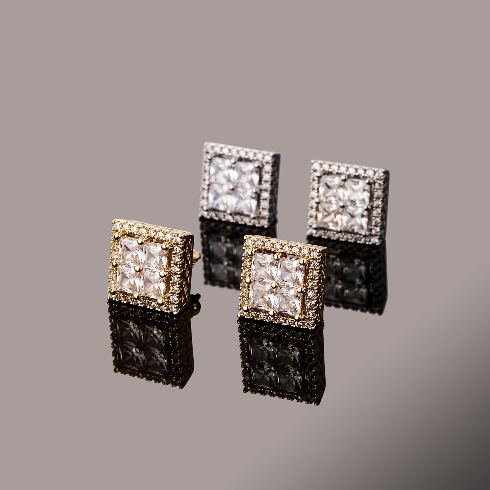 Popular Full Zircon Hip Hop Earrings Men's Square Thread Earring