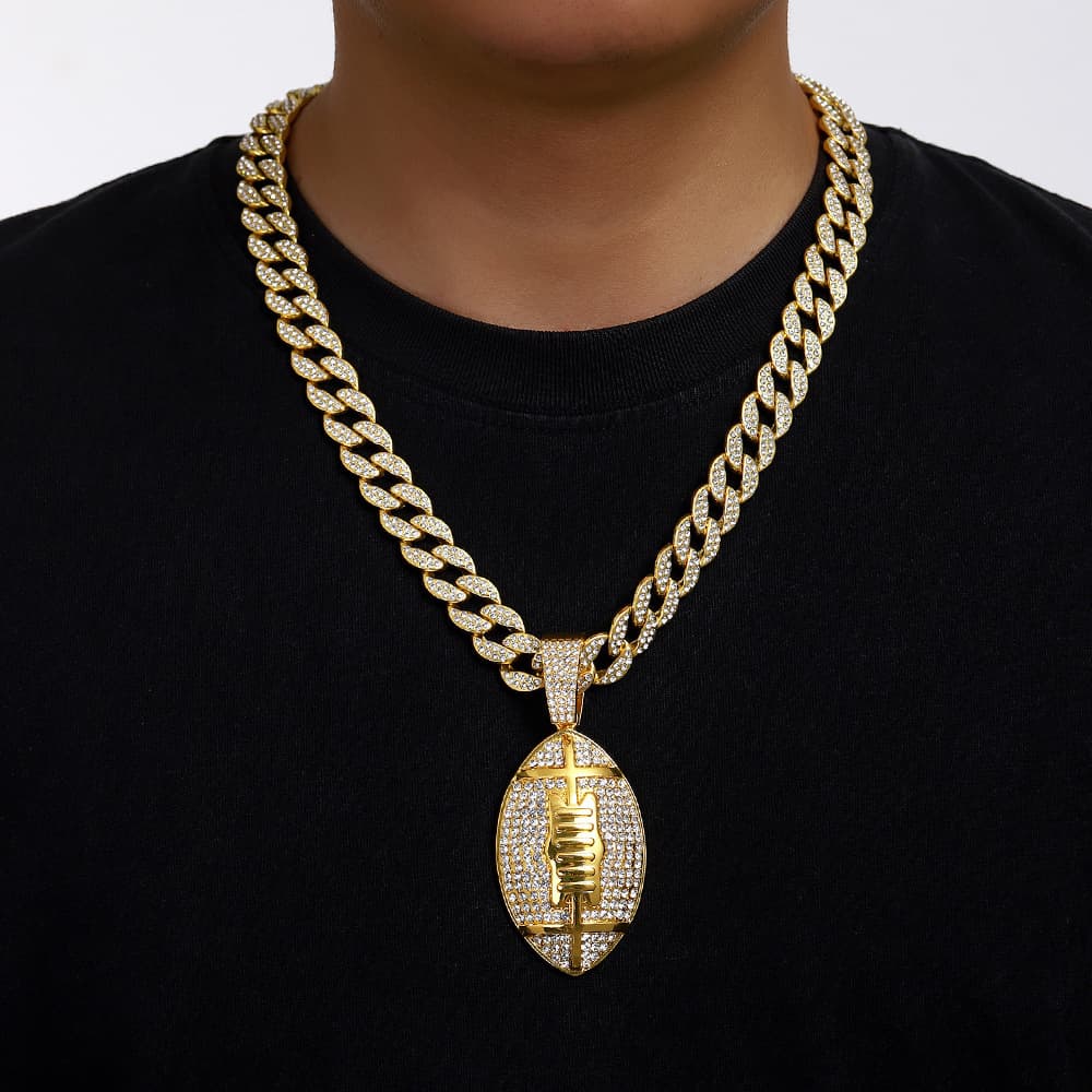 Full diamond rugby alloy pendant hip hop Cuban chain tennis chain twist chain men's necklace