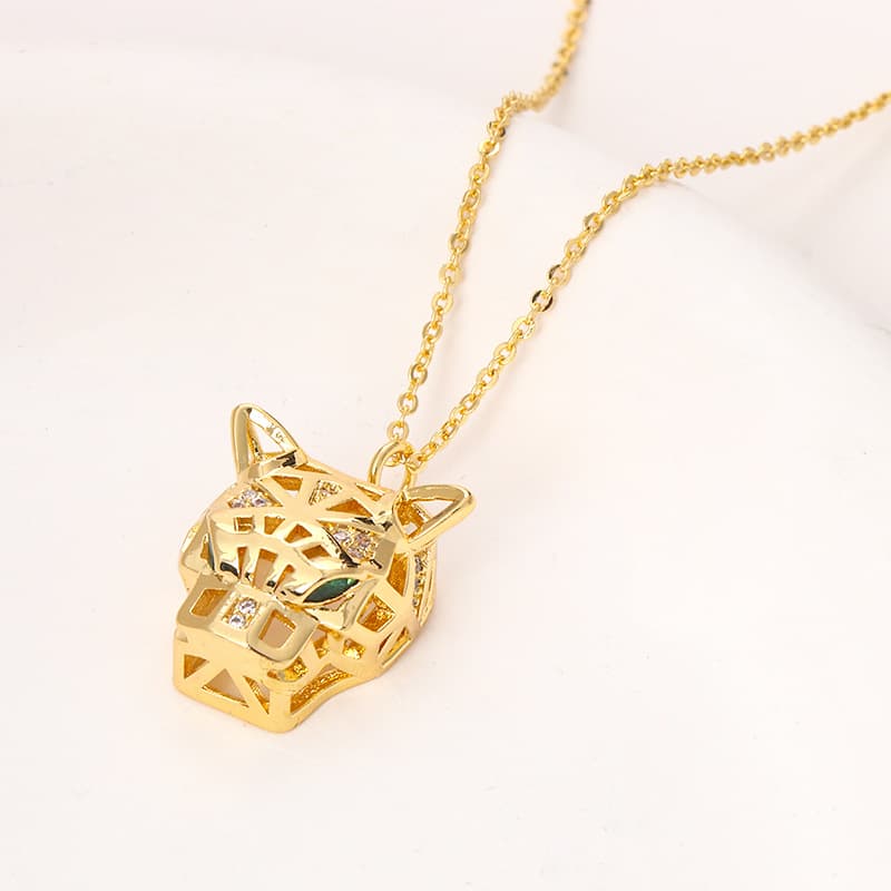 New Product Creative Geometric Empty Leopard Head Pendant Copper Plated K Real Gold Hip Hop Style Personality Niche Necklace