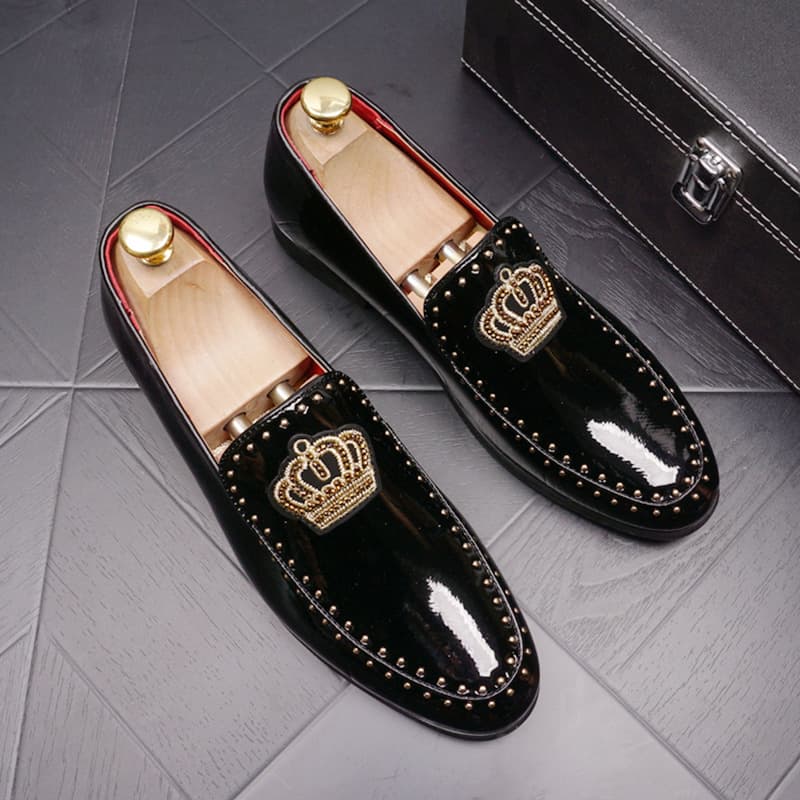 New Pointed Korean Trendy Casual Edition Bright Leather One Step High Height Lefu Men's Shoes