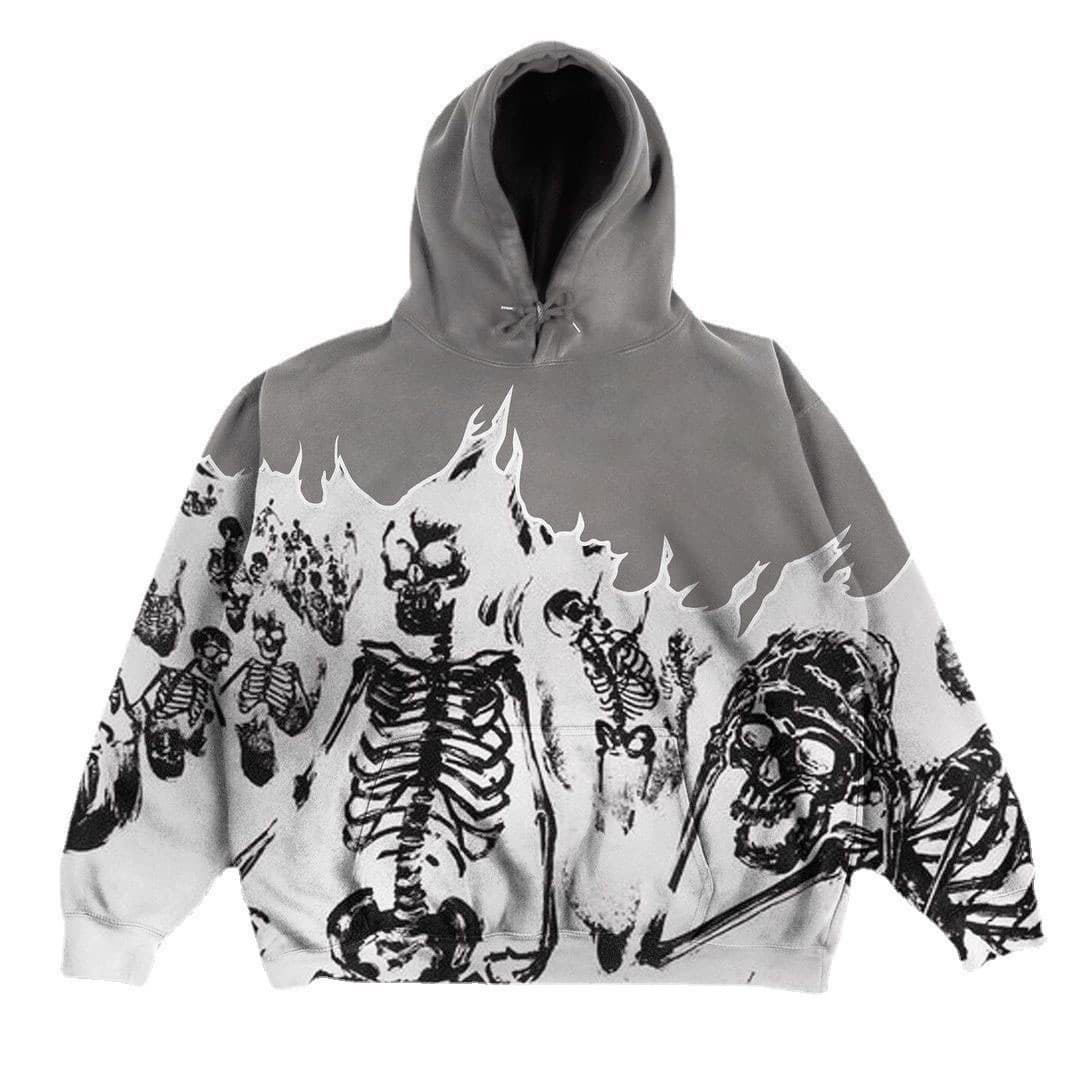 Gothic Skeleton Print Hoodie Unisex Oversized Streetwear Pullover Sweatshirt For Men & Women​