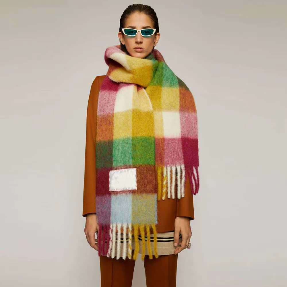 Fashion Week British style Trendy Women's Seahorse Hair Colorful Warm Tassel Shawl Winter Scarf