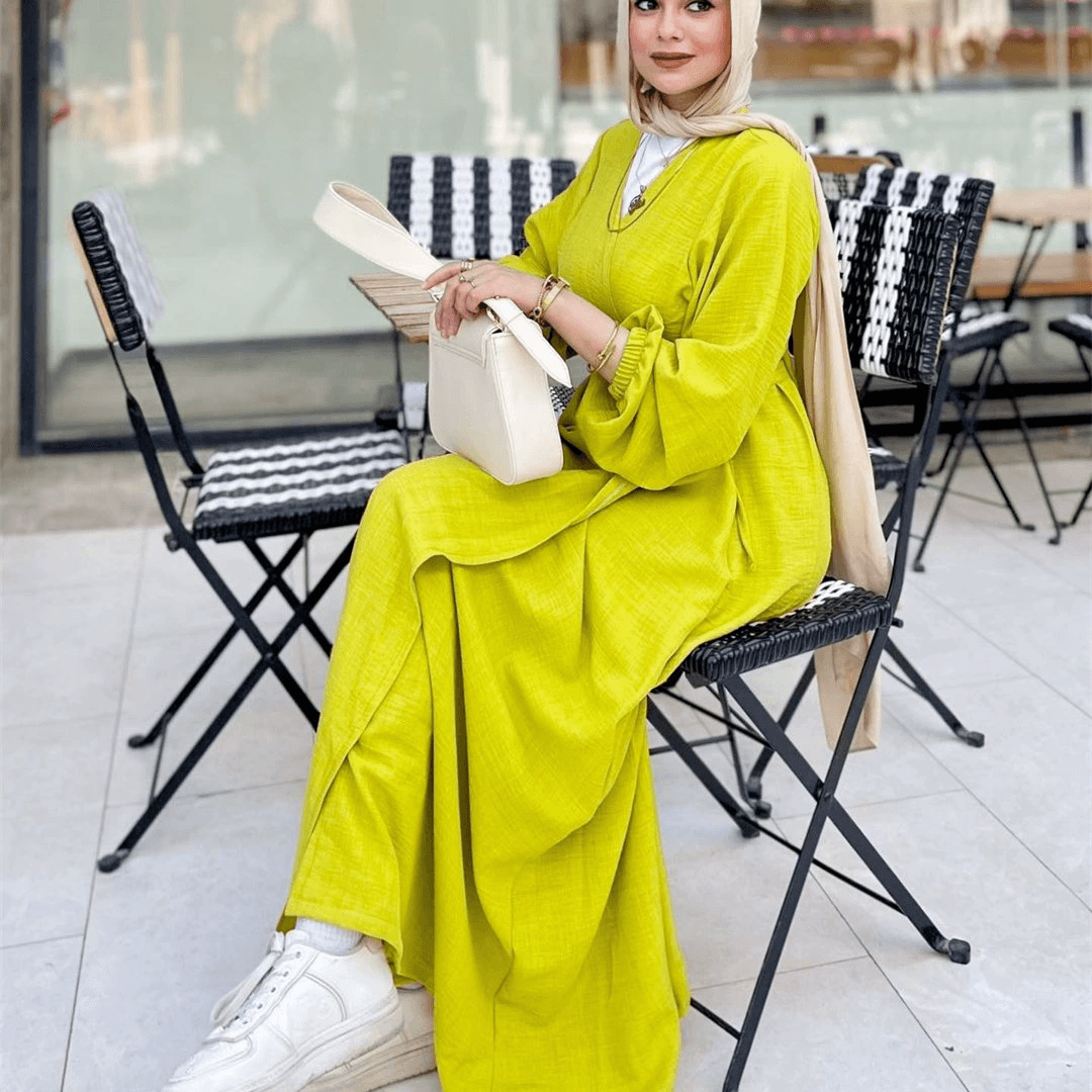 Women's Clothing Autumn New Fashion Loose Long Sleeved Lace Up Cardigan Robe Dress