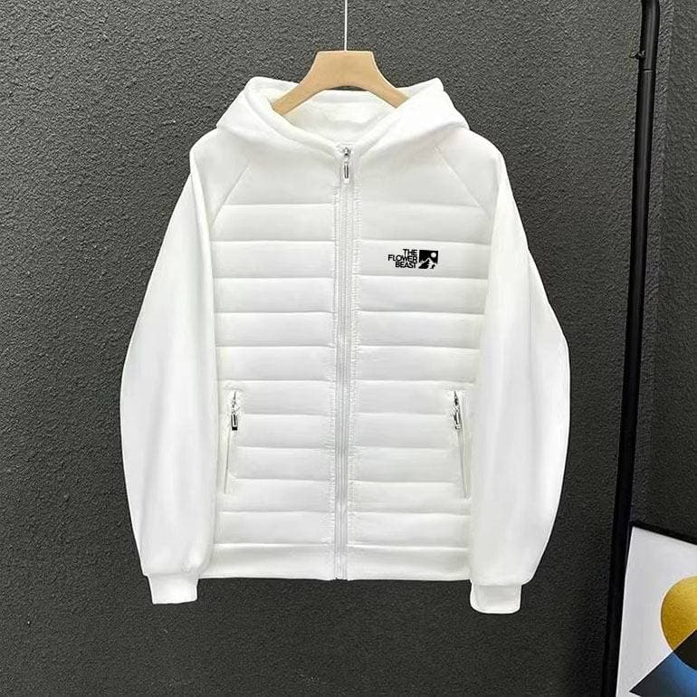 Slim-Fit Hooded Jacket - Polyester Blend Winter Coat With Tech Lining (White/Light Gray/Black, S-XXXL)