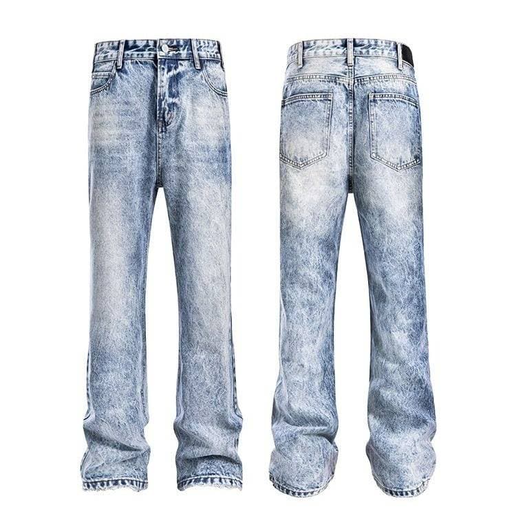 Men's Clothing High-quality Cleanfit Snowflake Pattern Retro Straight Leg Jeans For Men, Autumn Heavy Wash, Ice Blue.