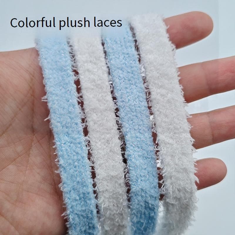 Fluffy Colorful Shoe Laces For Sneakers - Soft & Stylish Shoelaces For Casual Shoes & Canvas Shoes (Blue & White, 13mm Wide, 120cm/140cm Length)​