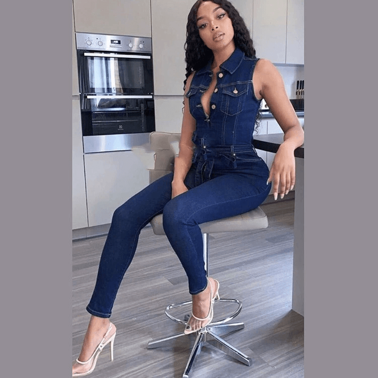 Women's Fashion Sexy Slimming Jumpsuit Spray White Ripped Denim Jumpsuit