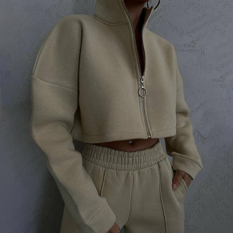 Women's Clothing Solid Color Round Neck Pullover Long Sleeve Sweatshirt Fashionable Casual Pants Suit