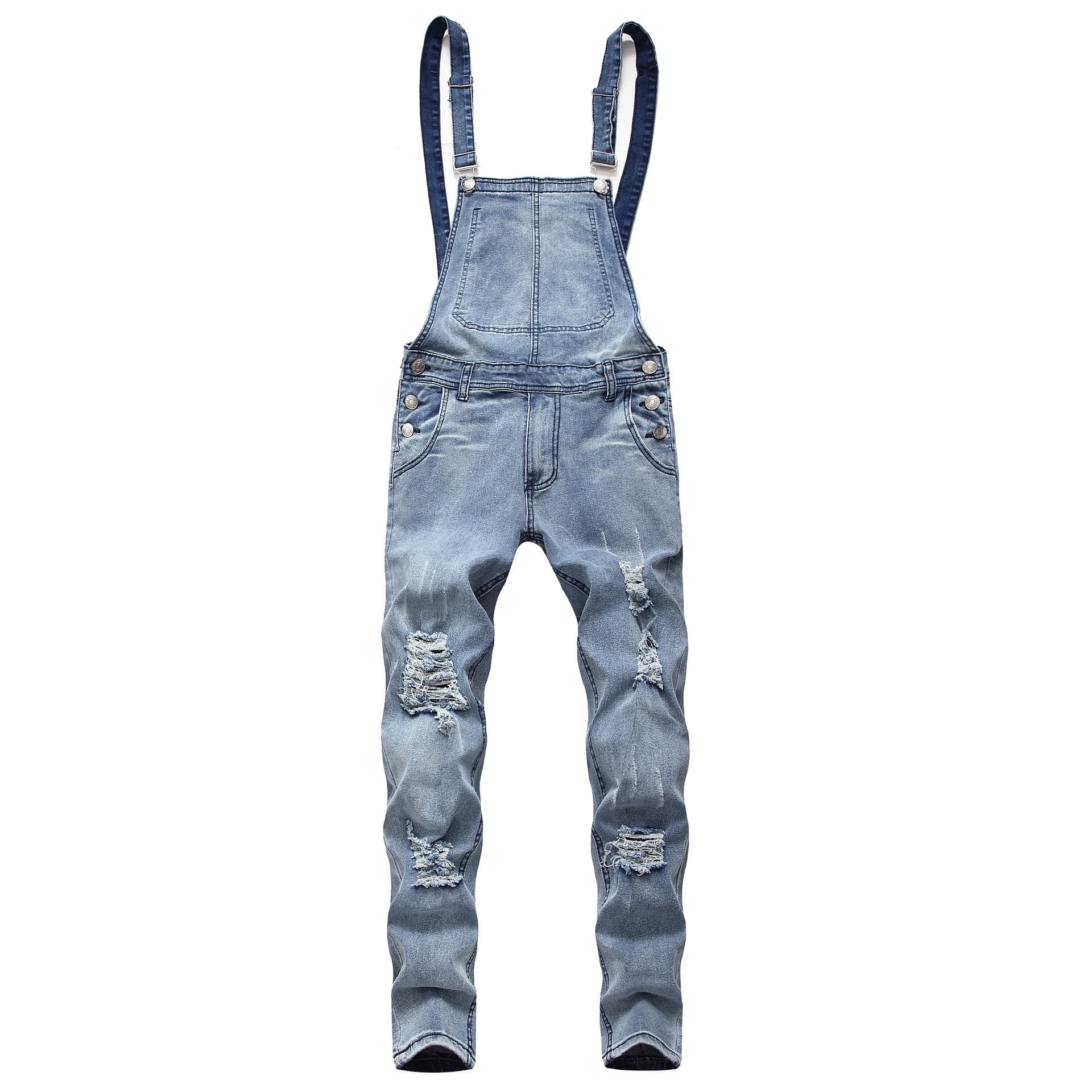 Loom Fashion Foreign Trade Denim Overalls Suspender Jeans Pants Jumpsuit Men's Flat Lay Image