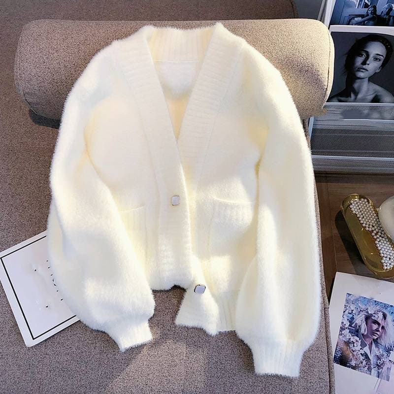 Women's Clothing mink knitted cardigan petite long sleeved stylish sweater