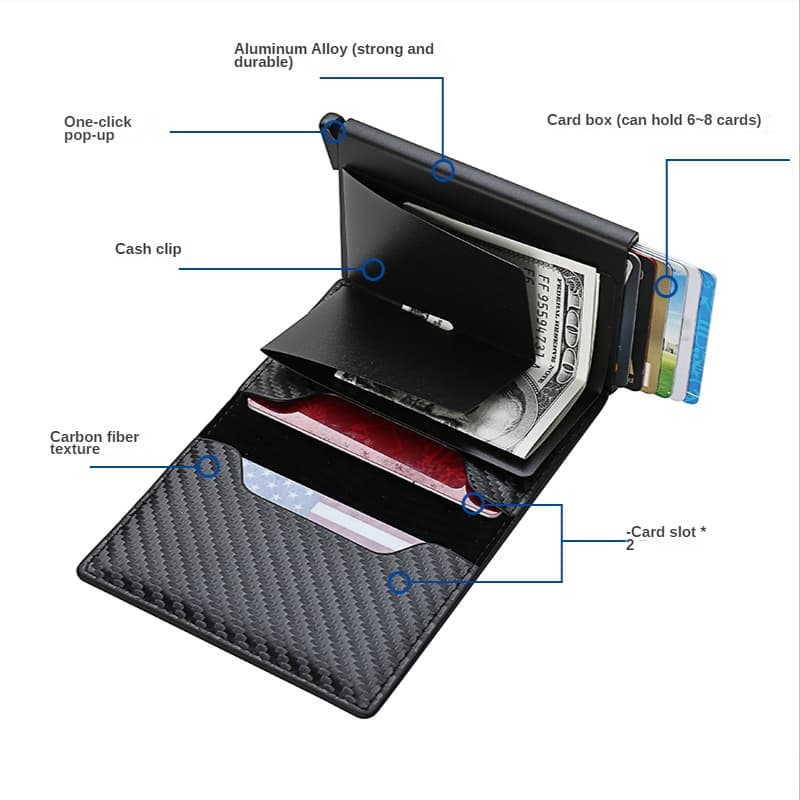 RFID Automatic Pop-up Card Holder Ultra-thin Credit Card Wallet Money Clip Multi-Slots Wallet For Men