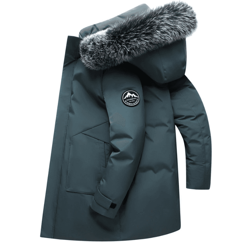 Down jacket men's mid-length 2022 new hooded large fur collar fashionable winter thickened men's jacket trendy men