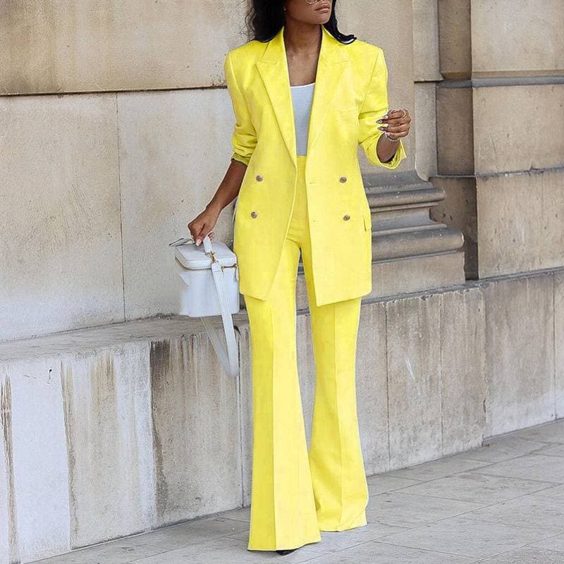 Solid Color Casual Suit Wide Leg Pants Suit Two Piece Suit