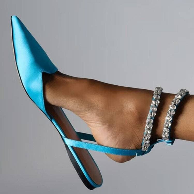 Women's Stiletto Heel Pumps pointed toe sandals for women foreign trade Europe and America flat bottom 42 size satin back empty buckle women's shoes