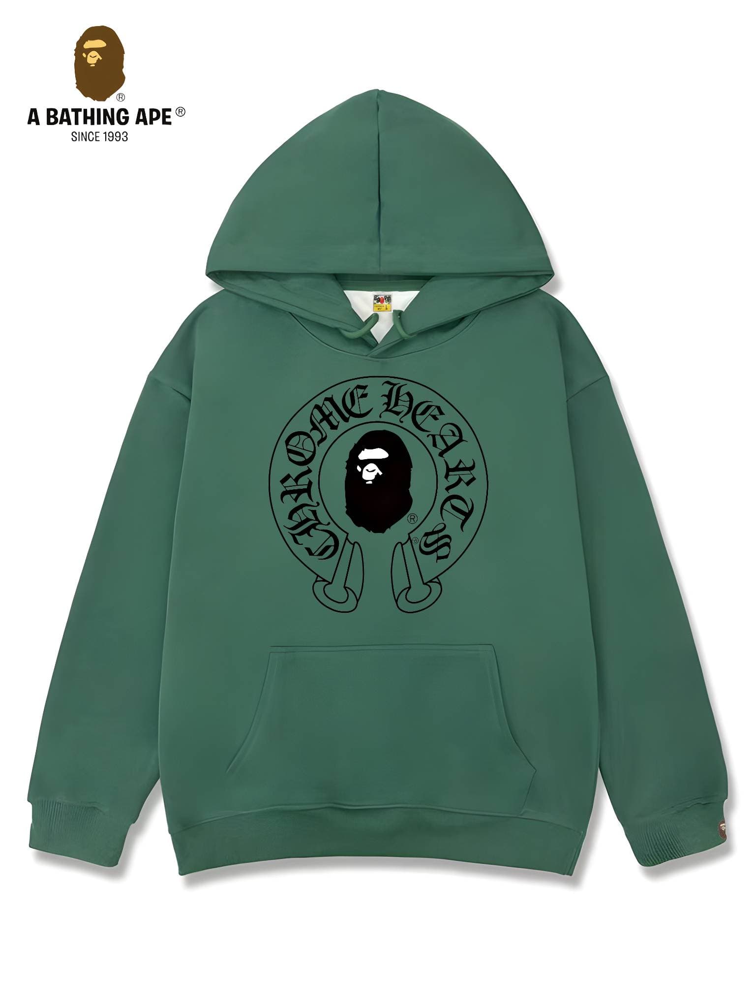 Sweat à capuche unisexe avec motif tête de singe imprimé et logo créatif, style décontracté et tendance, de marque BAPE et Chrome Hearts