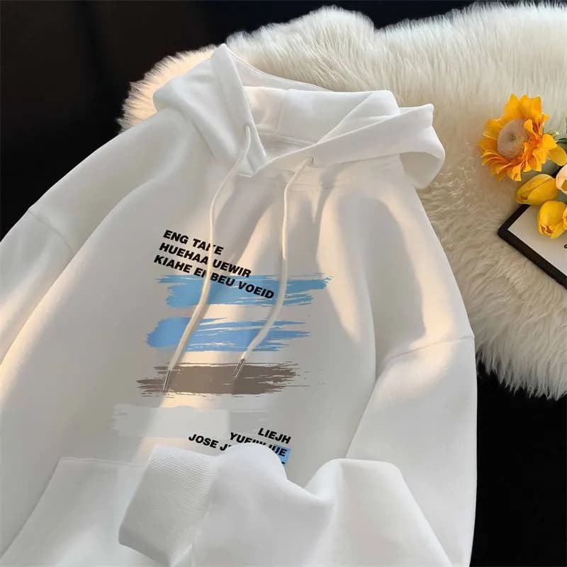 American Versatile Plus Size Hooded Sweatshirt Men's Spring New Item Ins Trendy Brand Loose Casual Graffiti Printed