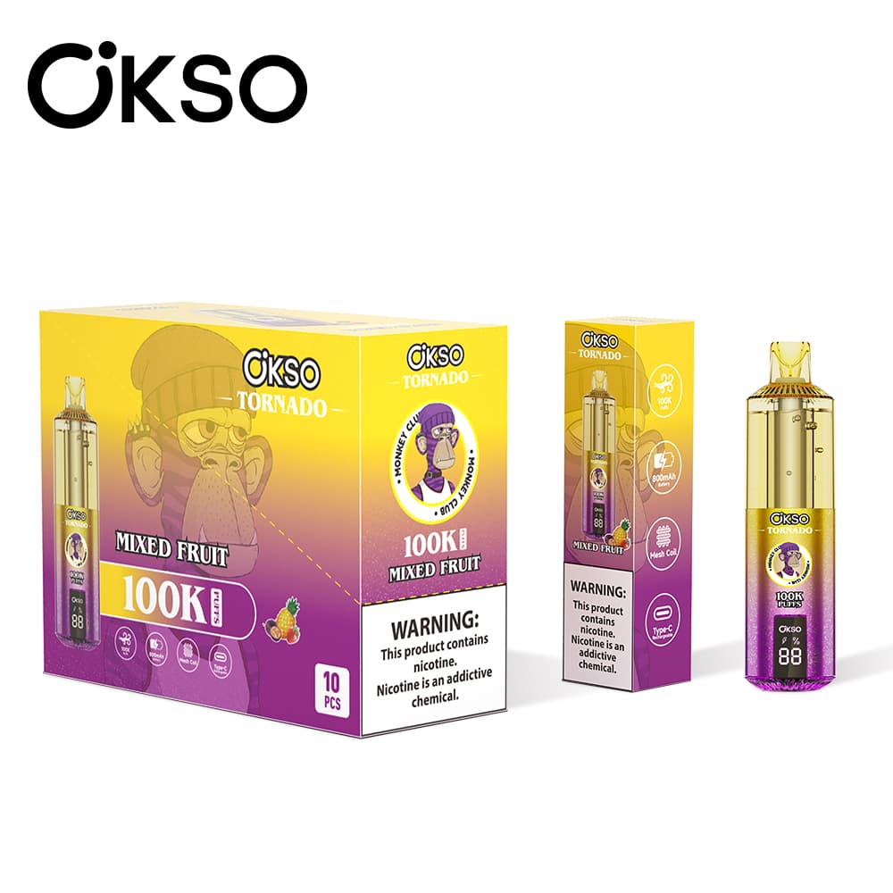 Cigarette électronique jetable OKSO Tornado Monkey Edition, 100 000 bouffées, 10 unités, 800 mAh, 12 saveurs fruitées, écran LED, saveur Myrtil
