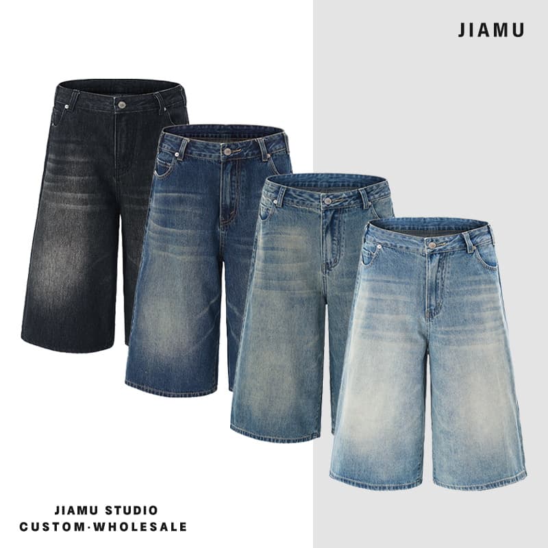 Men's Clothing Summer New Four Color Loose American Baggy Jeans Seven Point Jeans Men's Straight Wide Leg Versatile