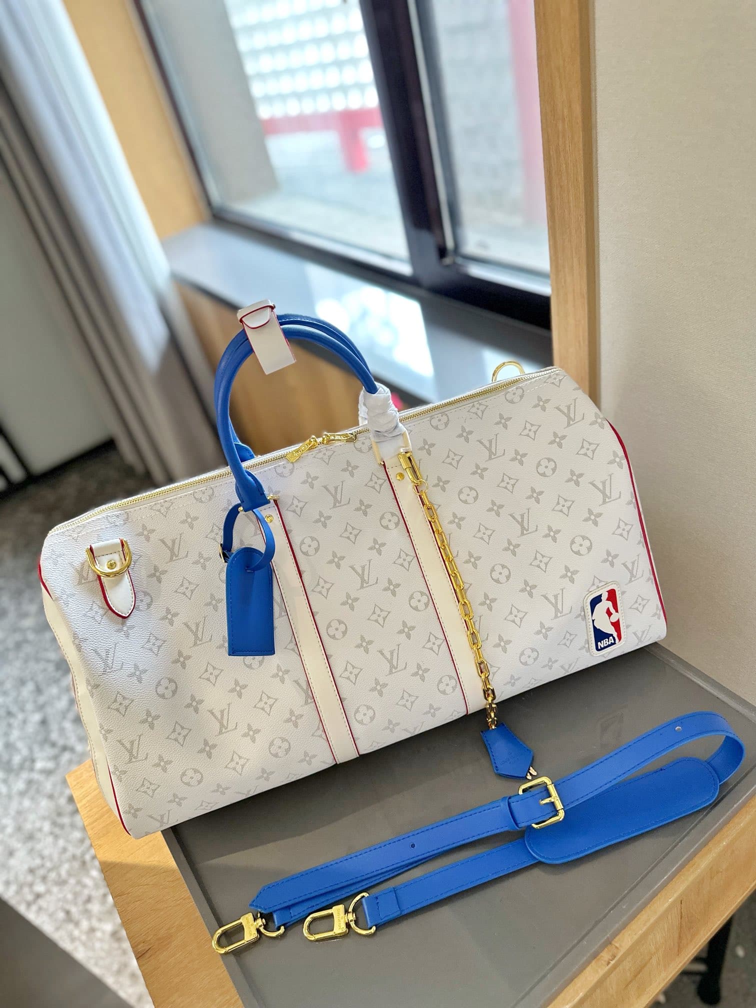 Sac de voyage en cuir véritable L00000v Co Branded N-B-A KeepallC Dream Bag Sac de voyage étanche de grande capacité Taille 45 cm