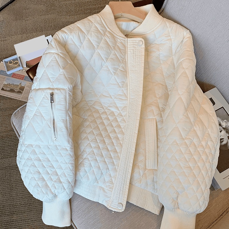 Women's Clothing Design sense white diamond pattern thin cotton jacket for women 2023 autumn and winter new small short flight jacket baseball jacket