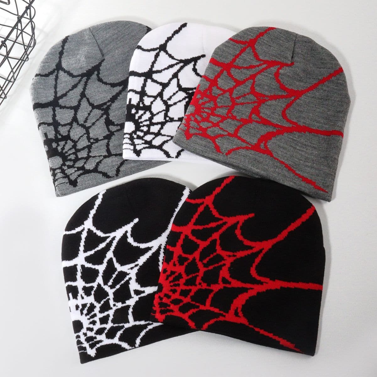 Knitted hat European and American hat trend new style pullover spider web Y2K jacquard